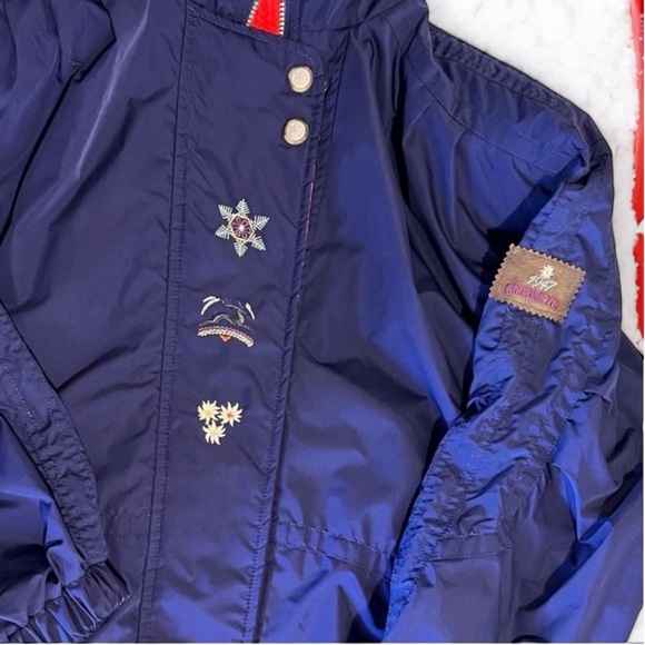 Obermeyer Vintage Rosi Snow Jacket Shell Hooded Blue Gold and Red Women SZ10 - Picture 13 of 16